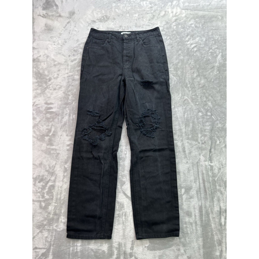 RSQ Jeans Womens Sz 28 Black High Rise Straight Leg Skate Grunge Surf Distressed